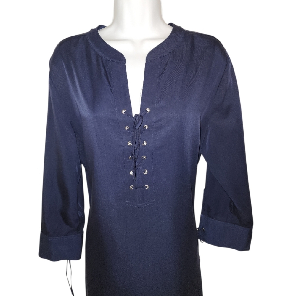 Theory Jullitah R2 Shirt Shift Dress Navy Lightweight Tencel Sz12 - Picture 4 of 11